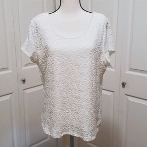Kate Hill White Lace Short Sleeve Top XL